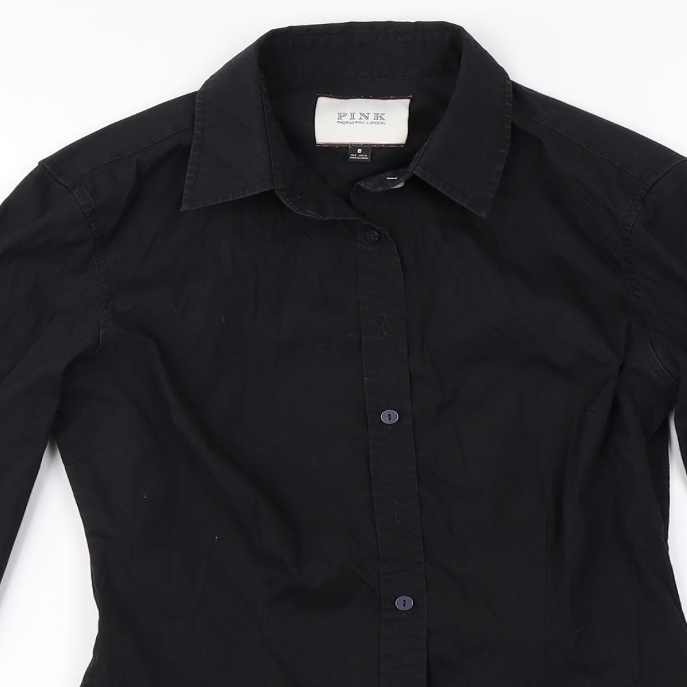 PINK Womens Black   Basic Button-Up Size 8