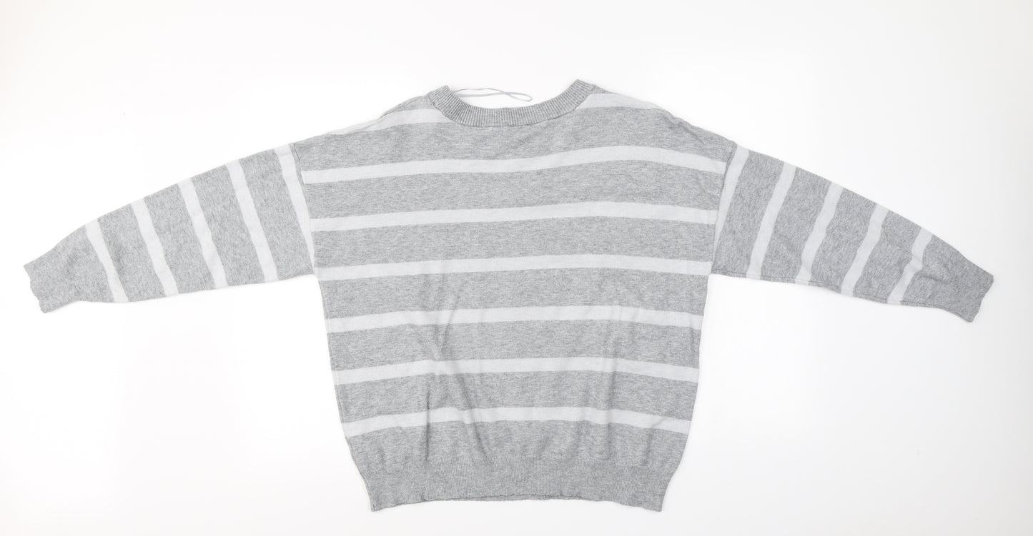 F&F  Womens Grey Striped  Pullover Jumper Size 18