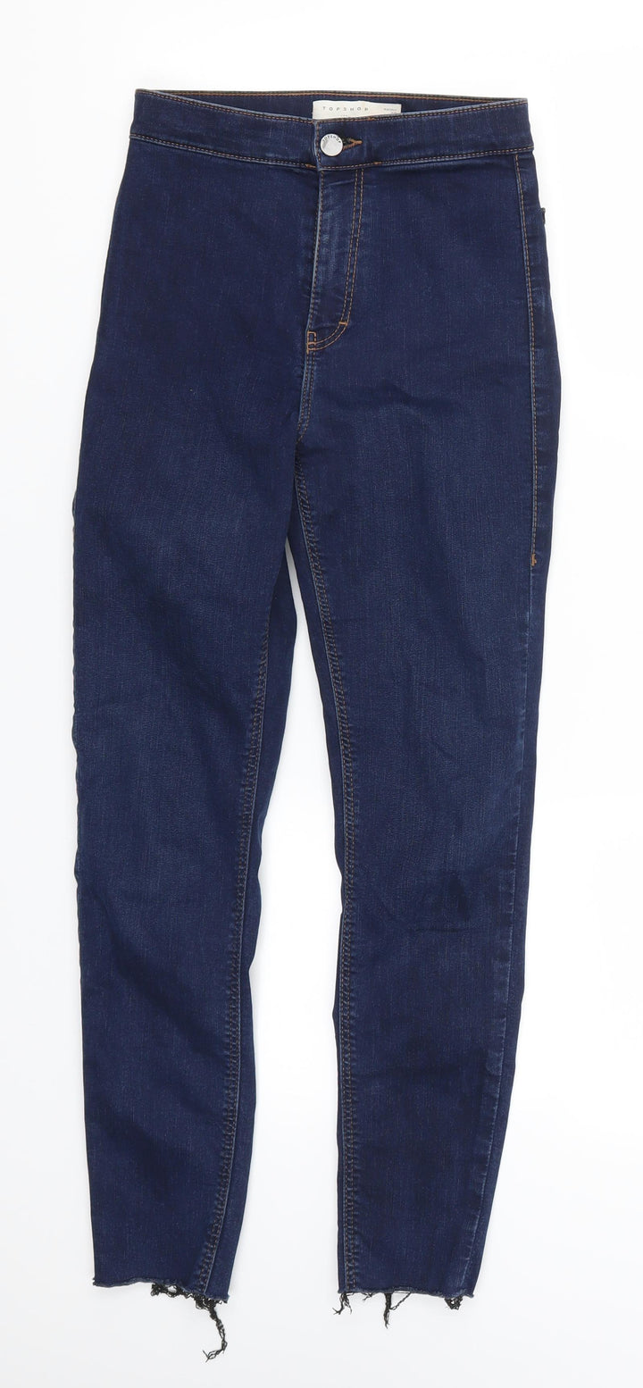 Topshop Womens Blue Denim Skinny Jeans Size 26 L25 in - Distressed Hem