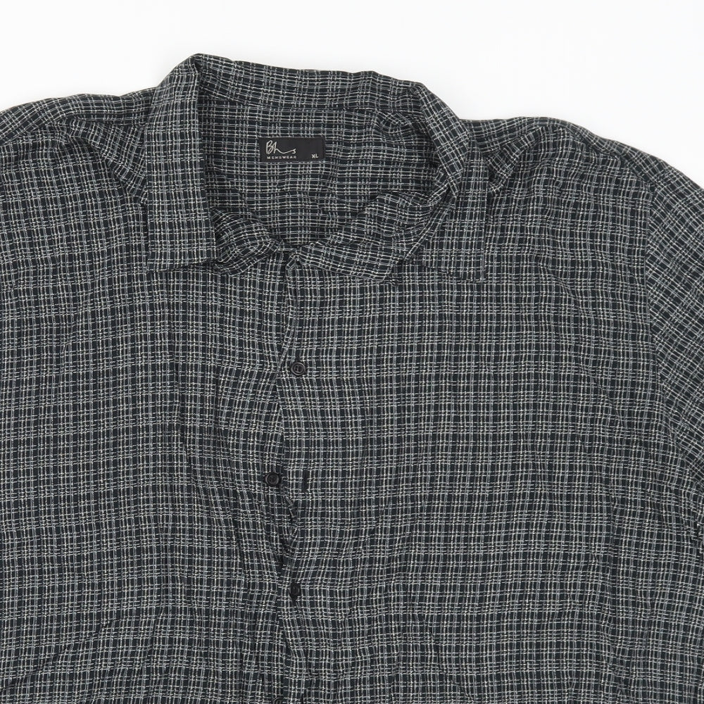 BHS Mens Grey Check   Button-Up Size XL