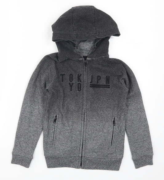 Front view of George boys’ grey full zip hoodie, size 5-6, years - tokyo jpn