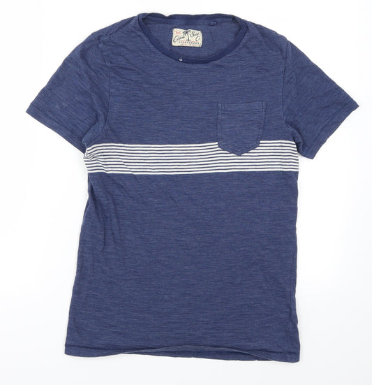 Front view of Next men’s blue striped t-shirt, size XS