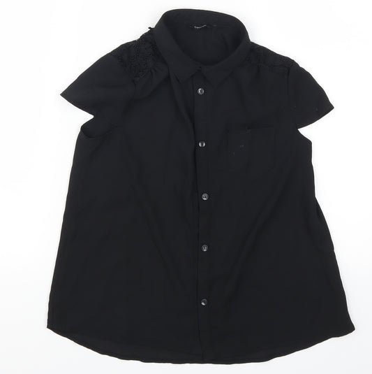 Front view of George girls’ black basic button-up, size 11-12, years