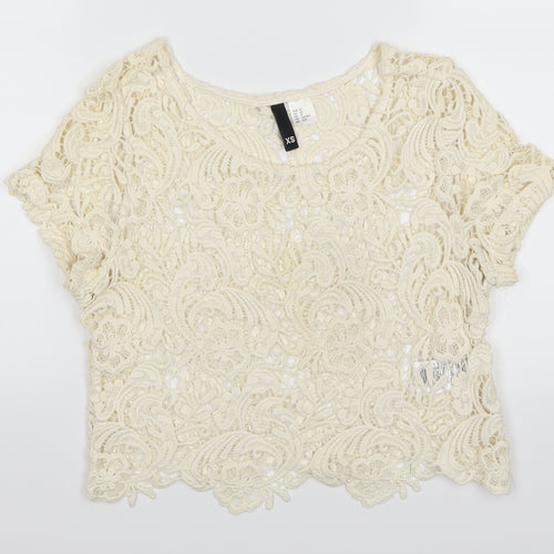 H&M Womens Beige  Lace Basic T-Shirt Size XS  - Cream