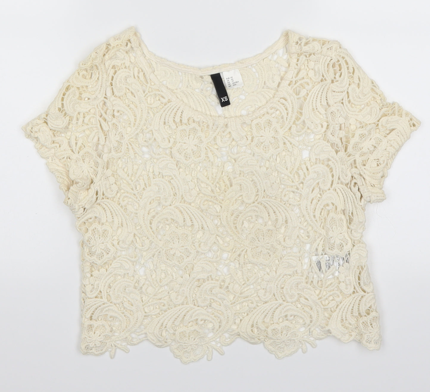 H&M Womens Beige  Lace Basic T-Shirt Size XS  - Cream
