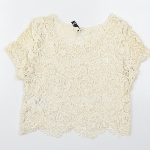 H&M Womens Beige  Lace Basic T-Shirt Size XS  - Cream