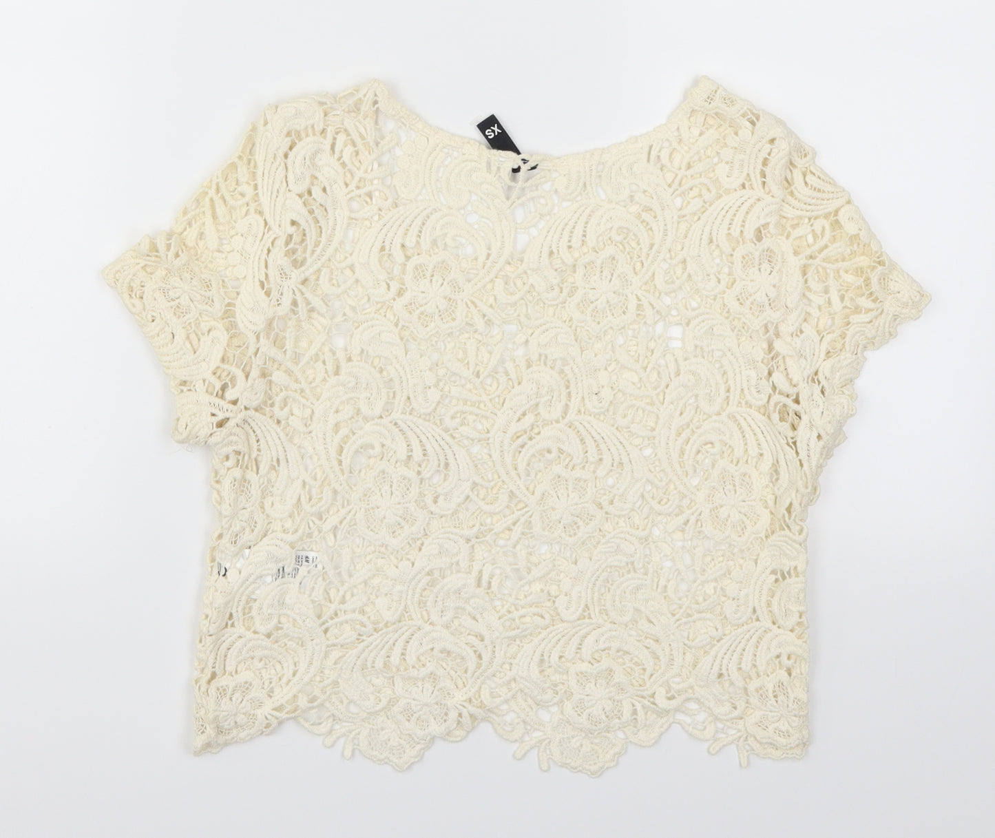 H&M Womens Beige  Lace Basic T-Shirt Size XS  - Cream