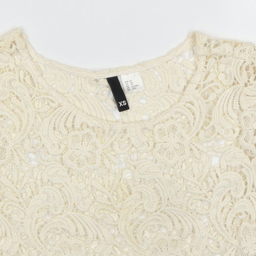 H&M Womens Beige  Lace Basic T-Shirt Size XS  - Cream