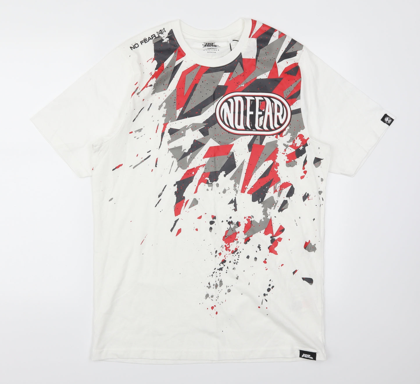 No Fear Mens White    T-Shirt Size S  - Red and Grey Graphic
