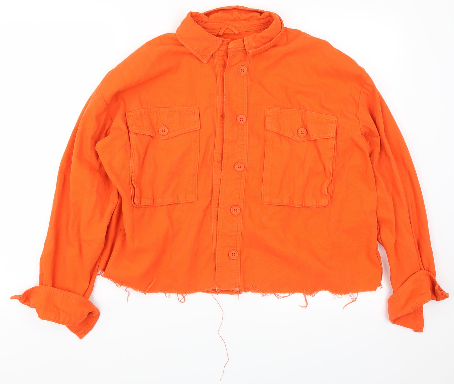 Topshop Womens Orange   Basic Button-Up Size S  - Distressed Hem