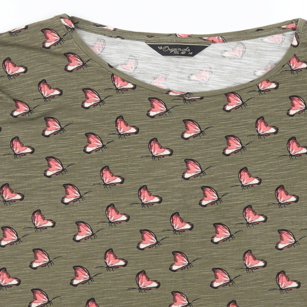 Originals Womens Brown Animal Print  Basic T-Shirt Size 14  - Butterfly Print