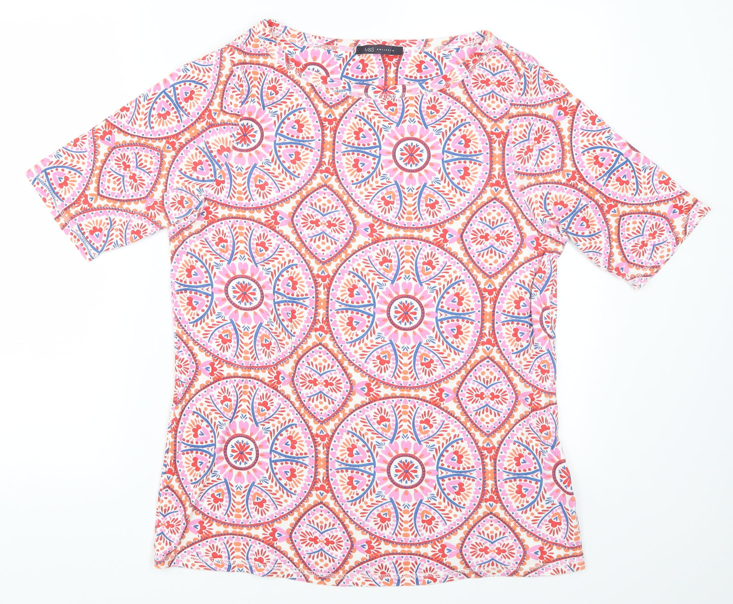 Marks and Spencer Womens Pink Geometric  Basic T-Shirt Size 16