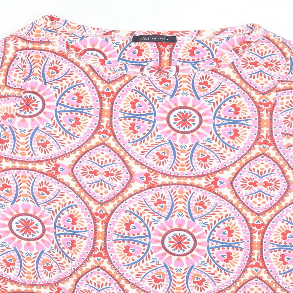 Marks and Spencer Womens Pink Geometric  Basic T-Shirt Size 16