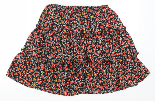 Front view of SHEIN women’s red floral skater skirt, size S