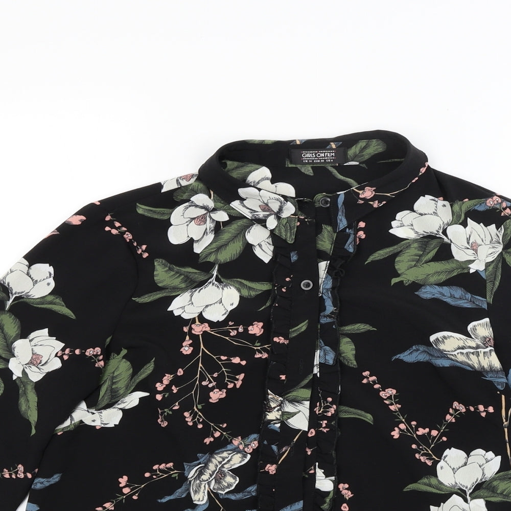 Girls On Film Womens Black Floral  Basic Blouse Size 10
