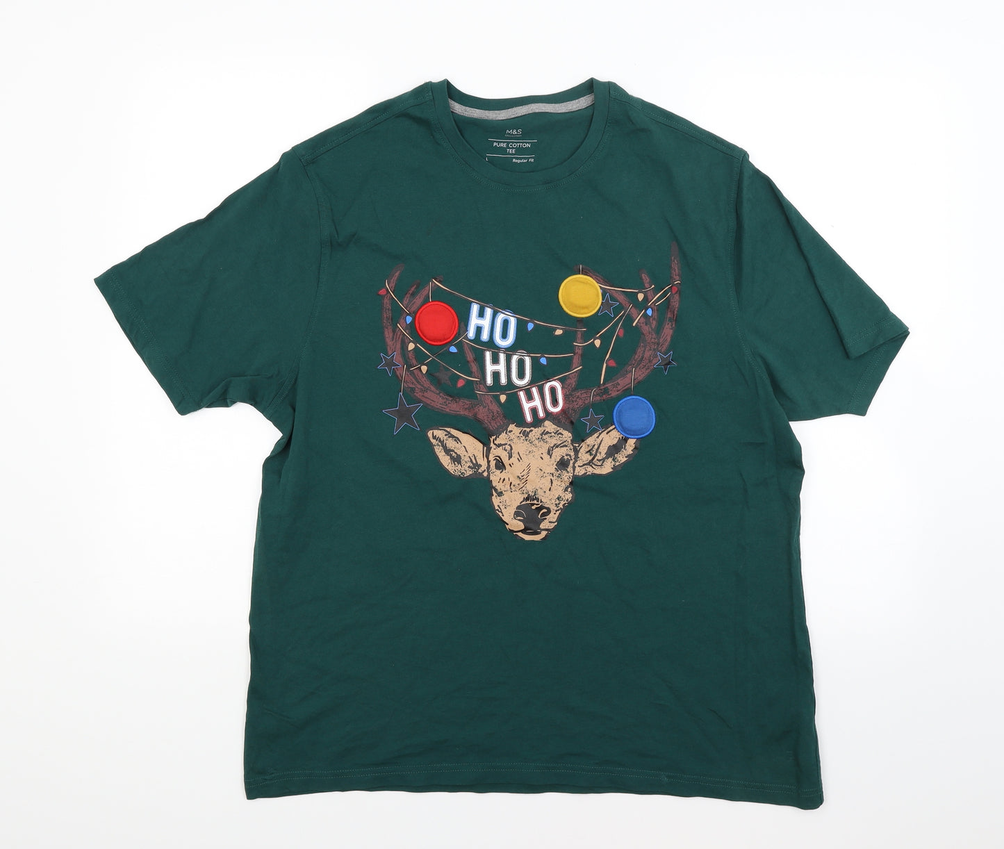 Marks and Spencer Mens Green  Jersey  T-Shirt Size L  - Christmas