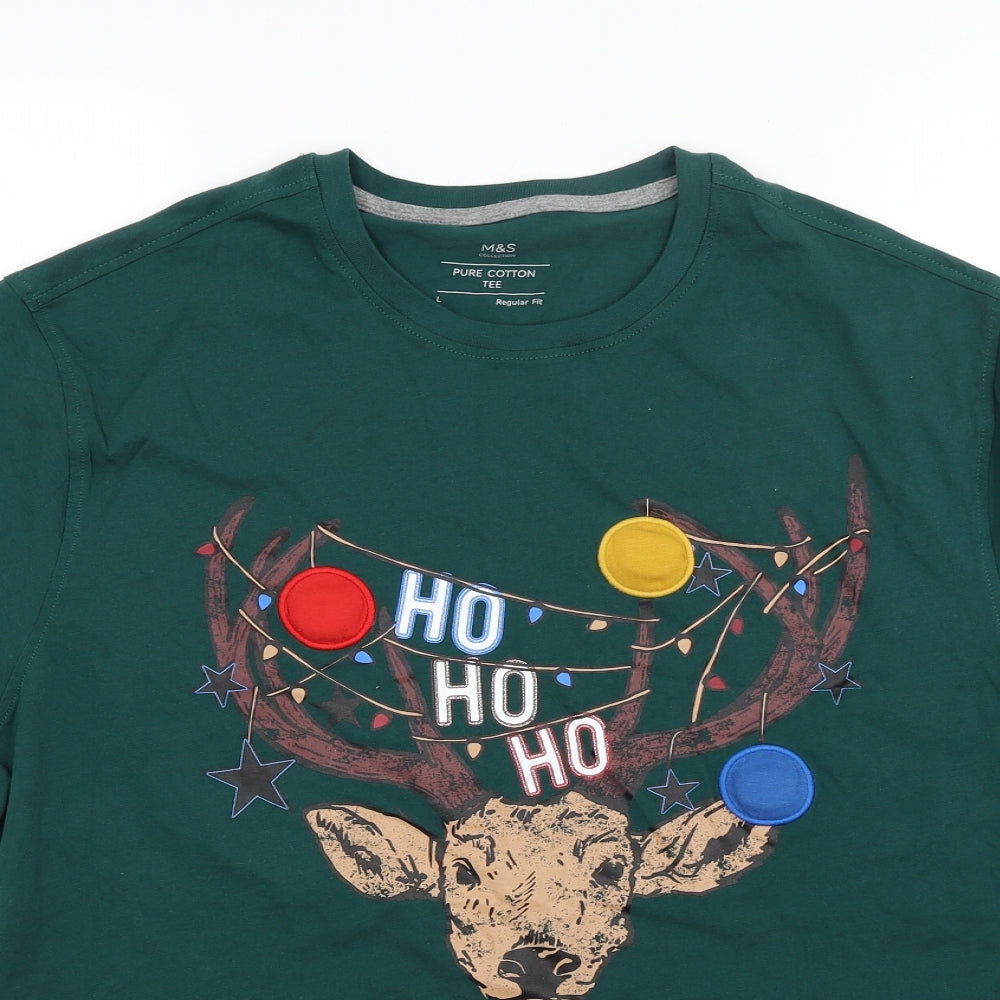 Marks and Spencer Mens Green  Jersey  T-Shirt Size L  - Christmas