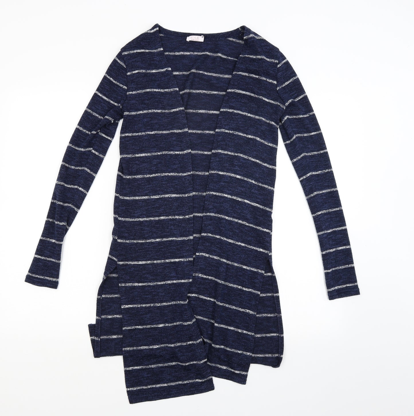 Kylie Girls Blue Striped Knit Cardigan Jumper Size 11-12 Years