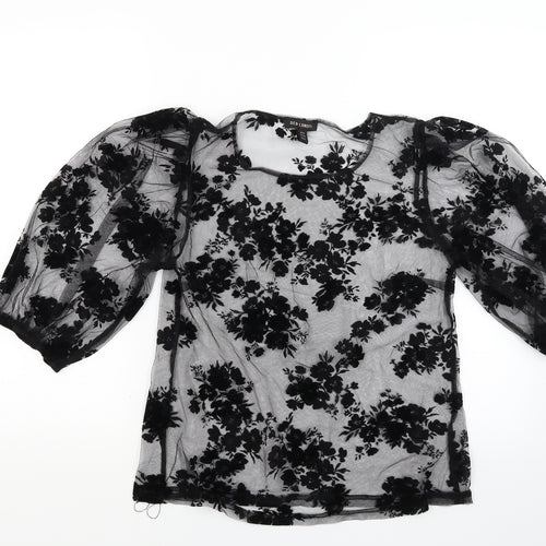 QED Womens Black Floral  Basic Blouse Size 12