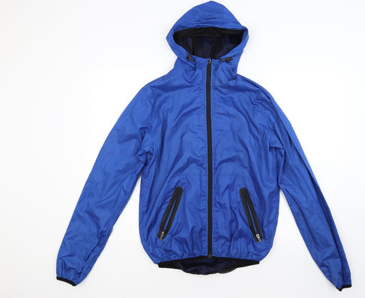 Front view of WorkOut men’s blue canvas windbreaker coat, size XS