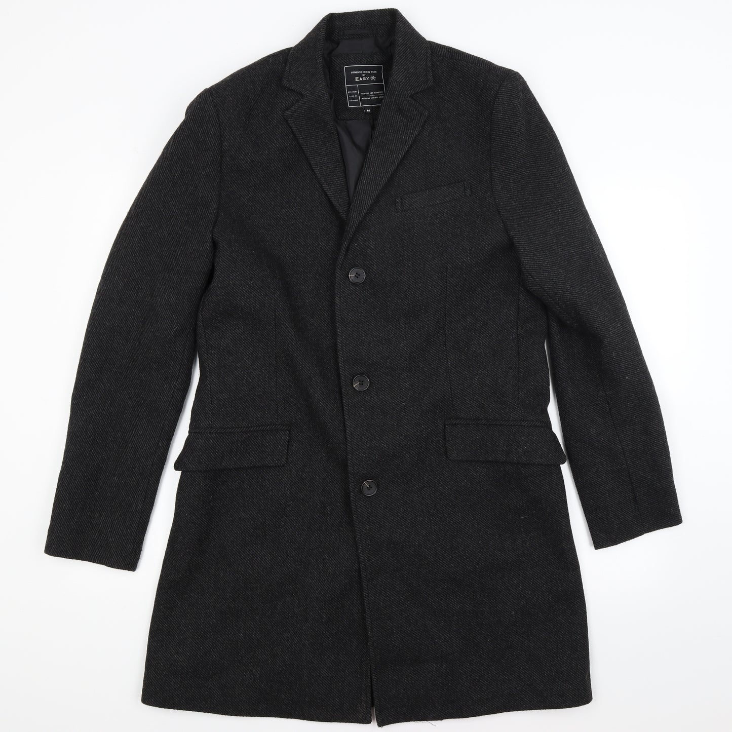 Easy Mens Grey  Rayon Overcoat Coat Size M