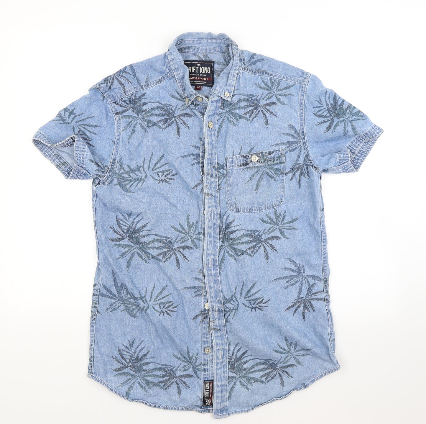Drift King Mens Blue Floral Denim  Button-Up Size M