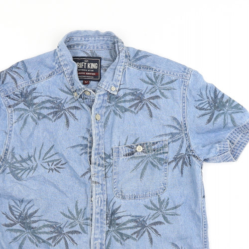 Drift King Mens Blue Floral Denim  Button-Up Size M