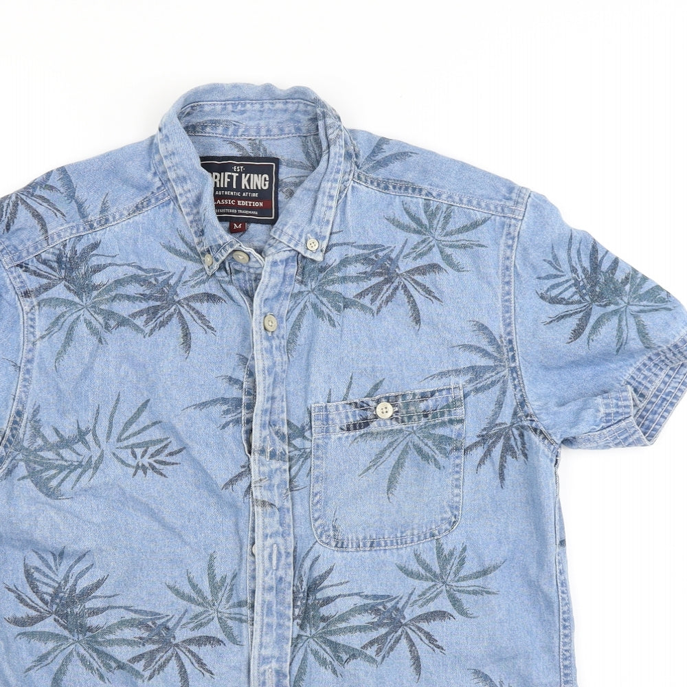 Drift King Mens Blue Floral Denim  Button-Up Size M