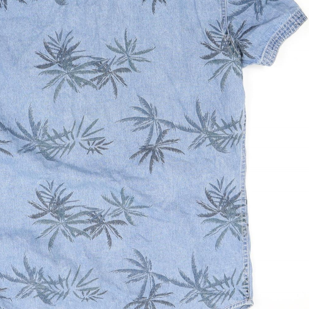Drift King Mens Blue Floral Denim  Button-Up Size M