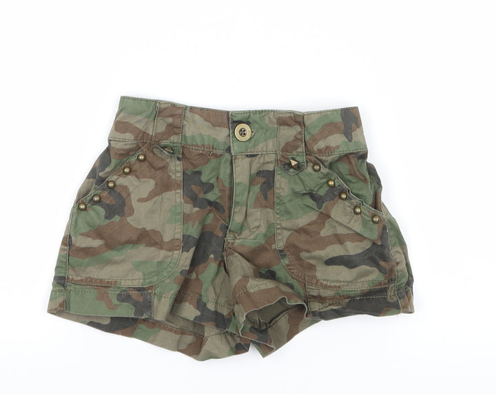 Young Dimension Girls Green Camouflage  Paperbag Shorts Size 7-8 Years