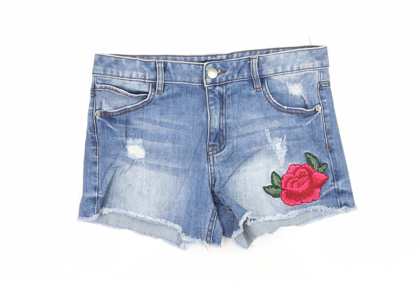 Jeanswest Womens Blue Floral Denim Hot Pants Shorts Size 28