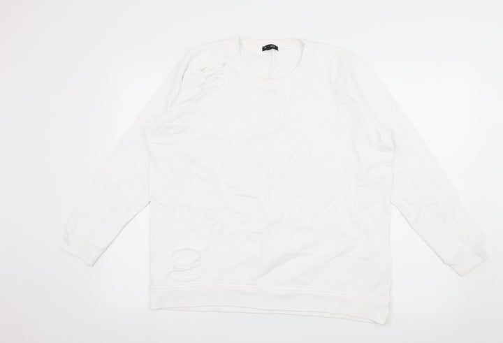 PEP & CO Womens White  Jersey Pullover Sweatshirt Size 14  - Distressed
