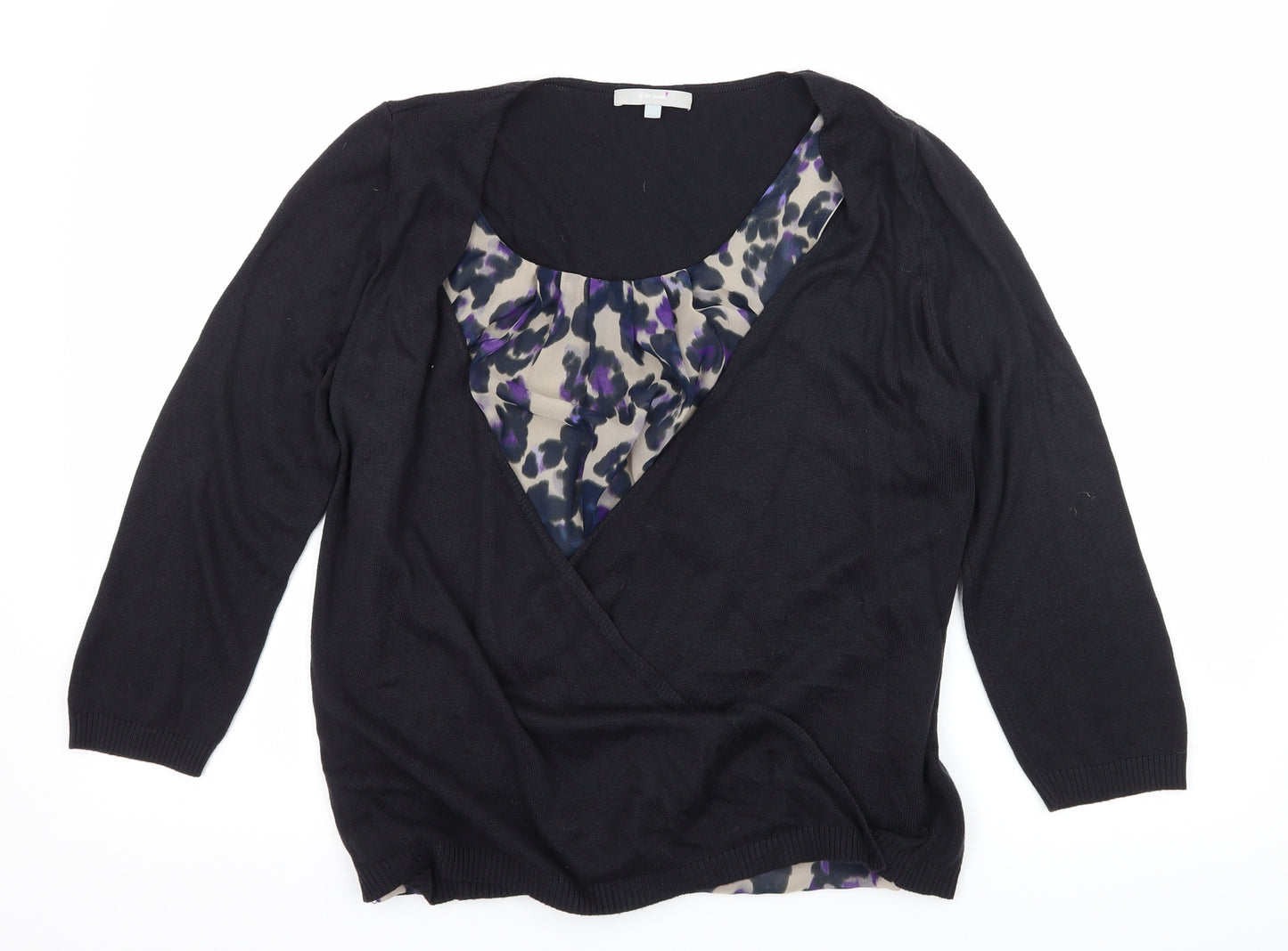 Per Una Womens Blue Animal Print Knit Basic Blouse Size 12