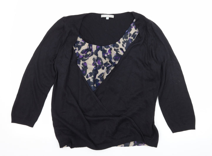 Per Una Womens Blue Animal Print Knit Basic Blouse Size 12