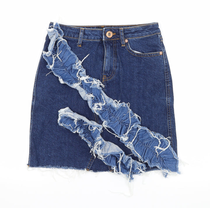 River Island Womens Blue Denim A-Line Skirt Size 6 - Ruffle detail
