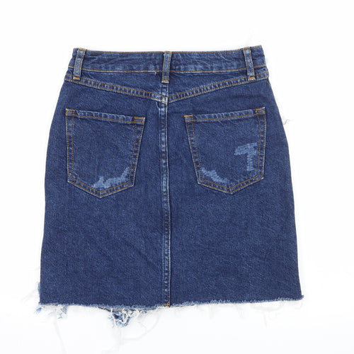 River Island Womens Blue  Denim A-Line Skirt Size 6  - Ruffle detail