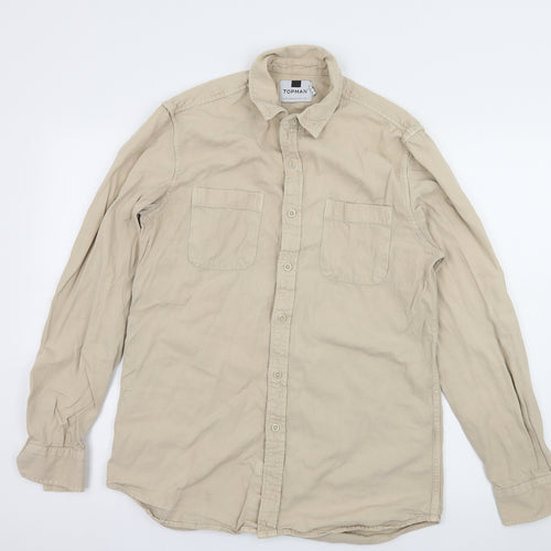 Topman Mens Beige    Button-Up Size M
