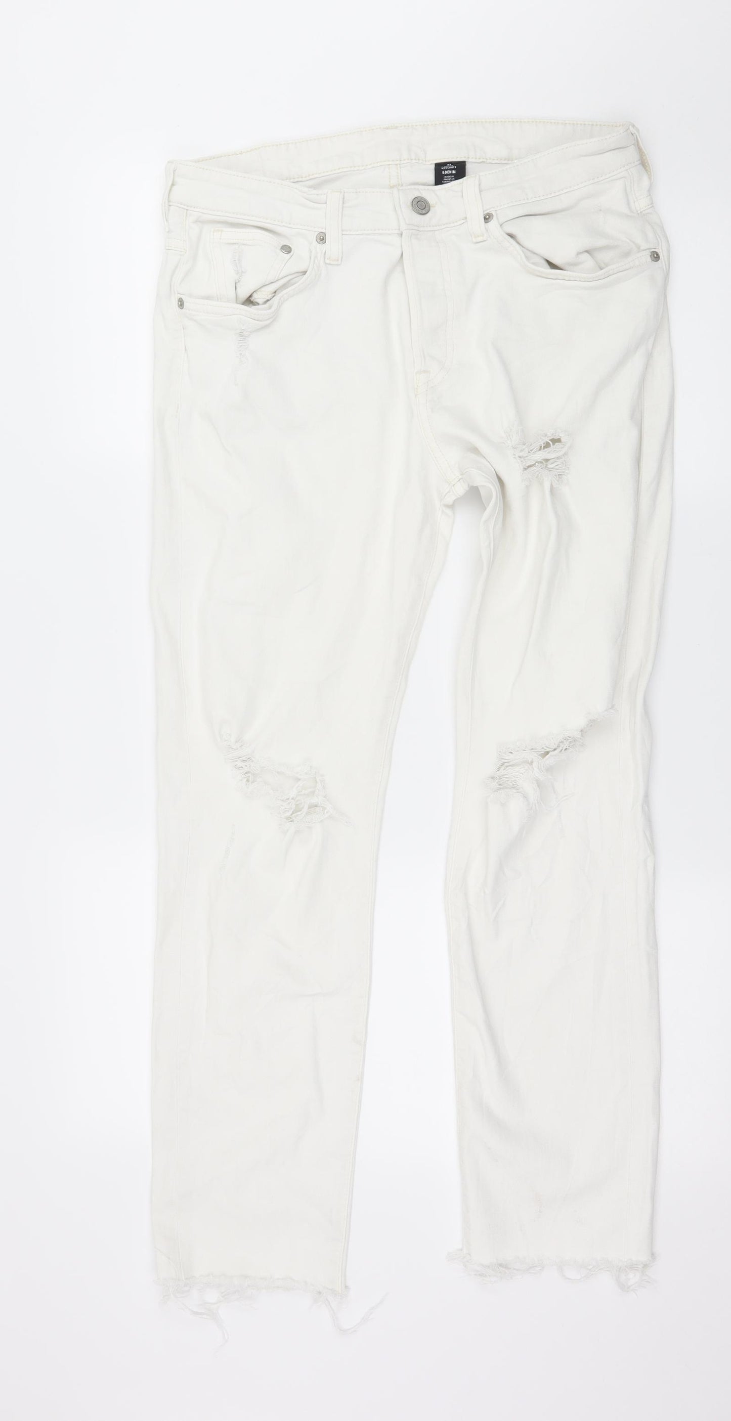 H&M Womens White  Denim Straight Jeans Size 33 in L28 in