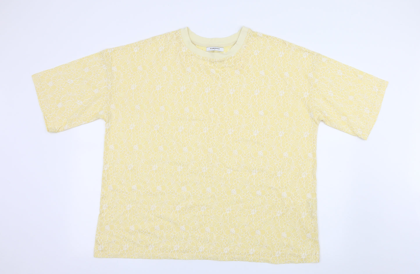 Glamourous Womens Yellow Floral Jersey Basic T-Shirt Size 10