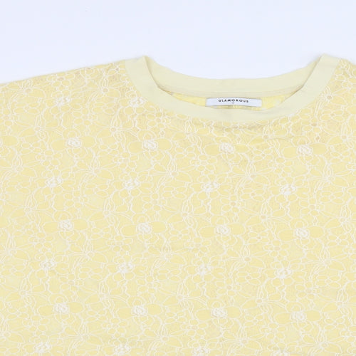 Glamourous Womens Yellow Floral Jersey Basic T-Shirt Size 10