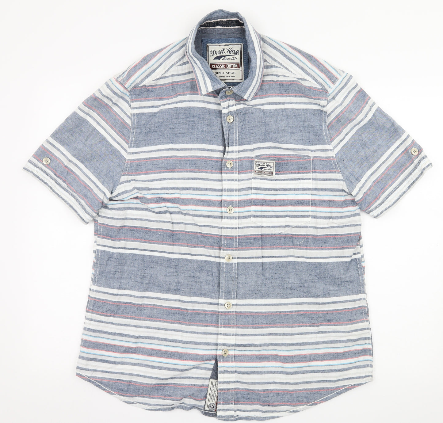 Drift King Mens Blue Striped   Button-Up Size XL