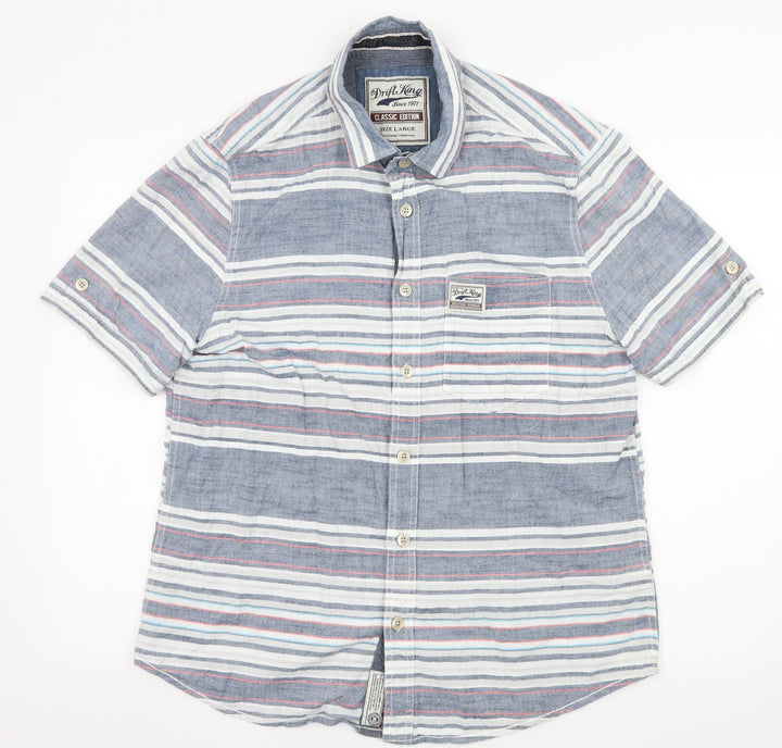Drift King Mens Blue Striped   Button-Up Size XL