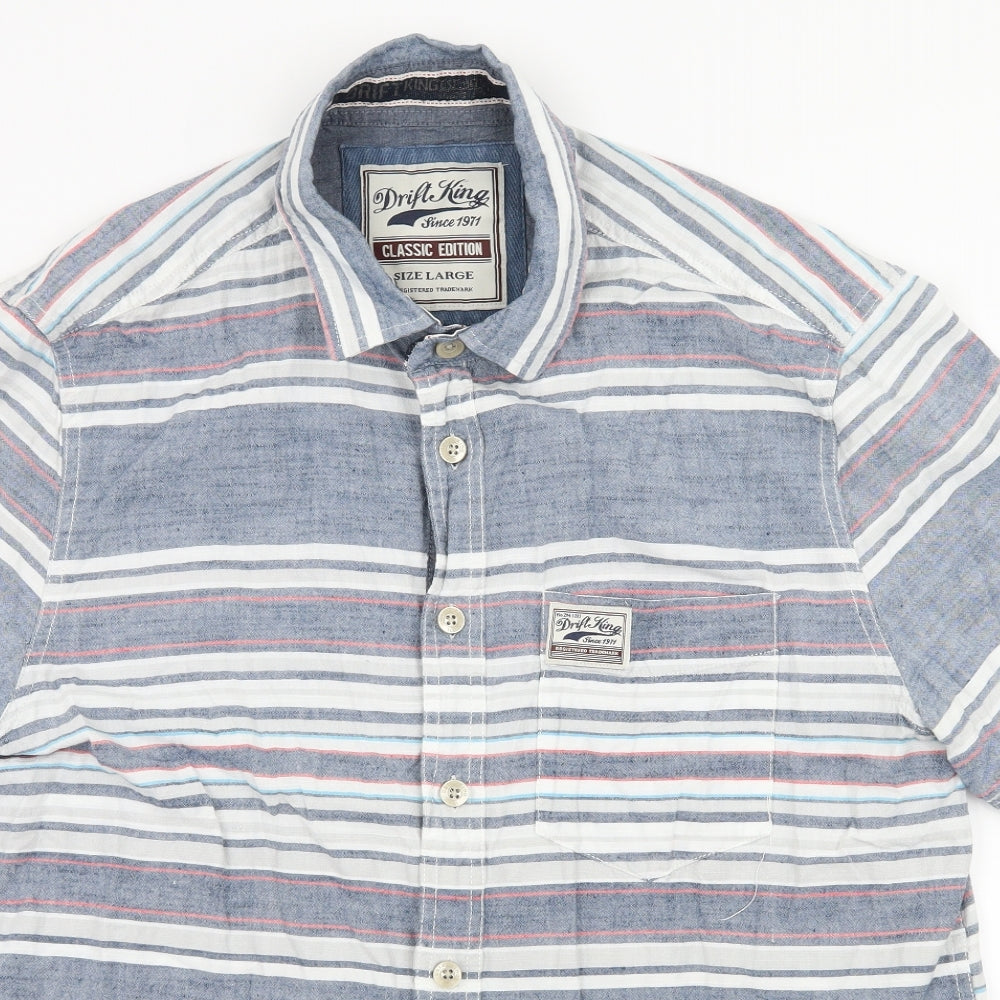 Drift King Mens Blue Striped   Button-Up Size XL
