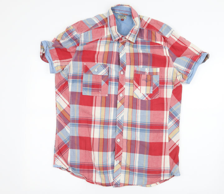 NEXT Mens Red Plaid Button-Up Size L