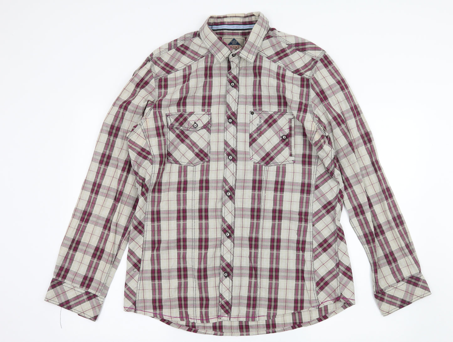 NEXT Mens Grey Check   Button-Up Size L