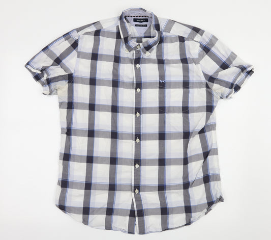 Front view of Wolsey men’s white check button-up, size L