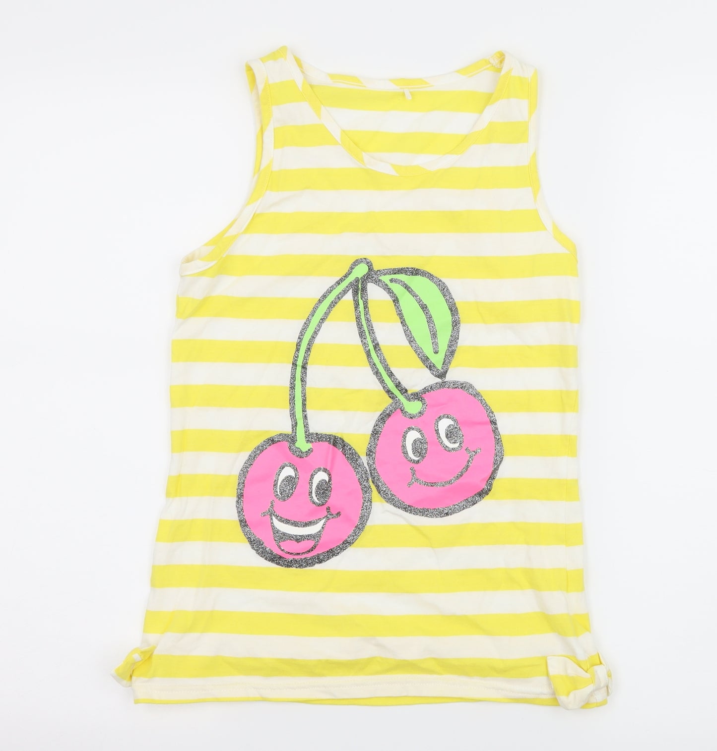 George Girls Yellow Striped Jersey Basic Tank Size 13-14 Years  - Cherries