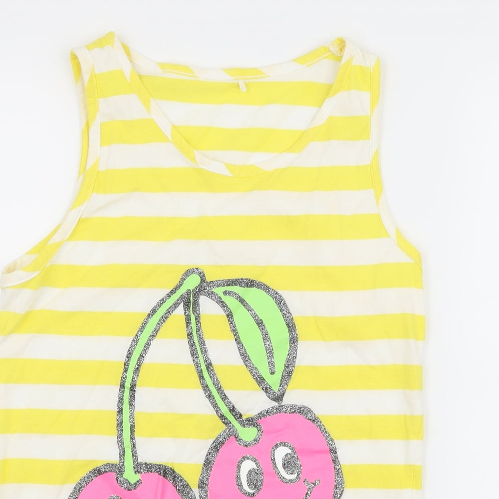 George Girls Yellow Striped Jersey Basic Tank Size 13-14 Years  - Cherries