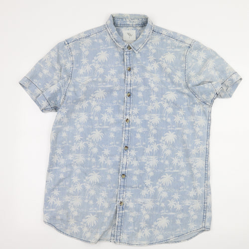 Cedar Wood State Mens Blue Geometric Denim  Button-Up Size L  - Palm Tree