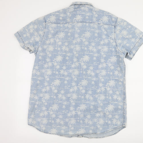 Cedar Wood State Mens Blue Geometric Denim  Button-Up Size L  - Palm Tree